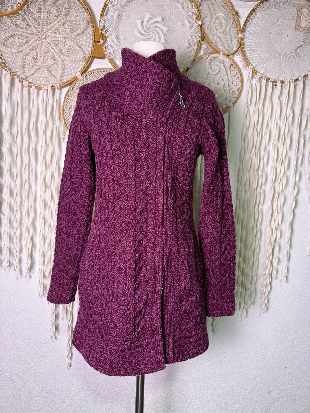 Aran Craft Merino Wool Long Sleeve Asymmetrical Zip Pockets Sweater Jacket XS - Picture 3 of 13